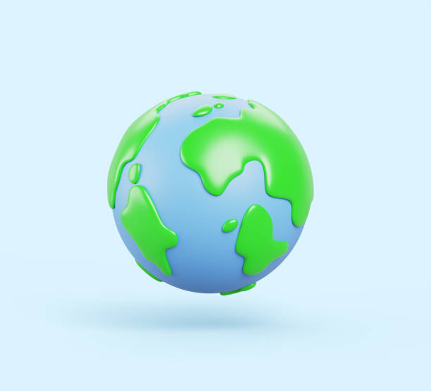 istock 3d earth planet render icon. Green recycle environment sphere for school education. Cartoon world map, globe with mainland and ocean. Science or travel isolated graphic design element 2205077568