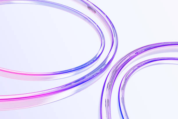 istock Holographic fluid glass circle line 3d background. Abstract transparent circular tape shape pattern with rainbow light texture. Render gradient liquid crystal ring with motion effect 2205077599