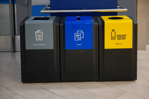 istock Separating waste for recycling in labeled bins promoting environmental awareness 2205091675