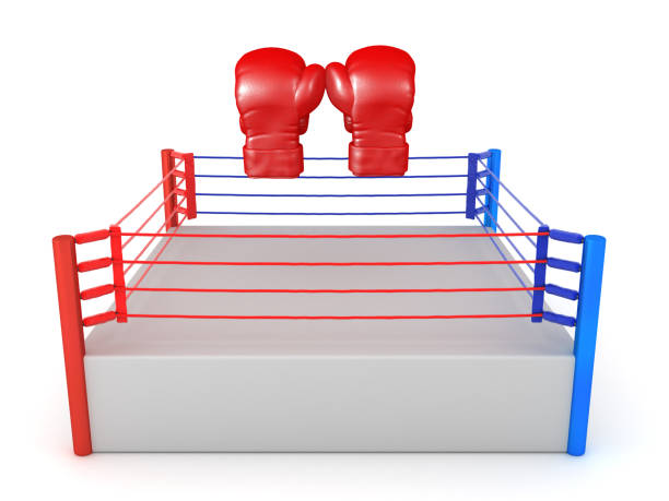 istock 3D Rendering of a ring and two big boxing gloves 2205092104