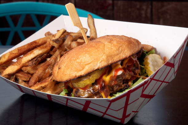 istock Deluxe Burger with Fries Slant 2205092762