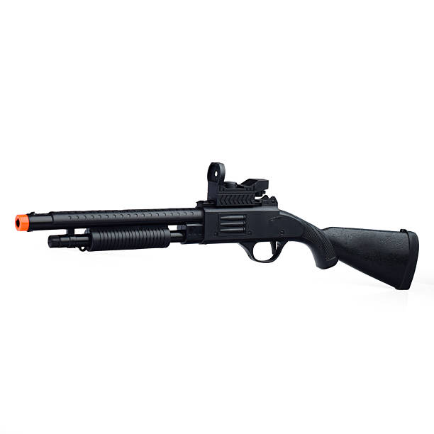 istock Children's toy black shotgun on a white background. 2205095793