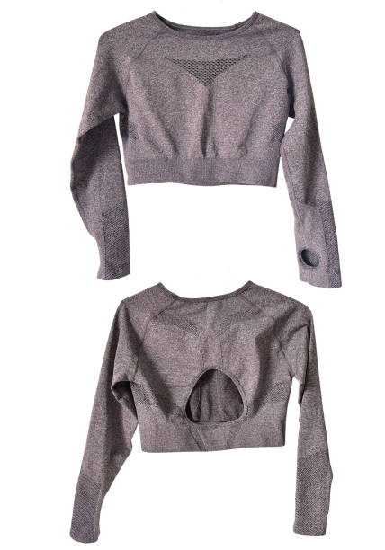 istock Workout top with long sleeves in gray color 2205097051