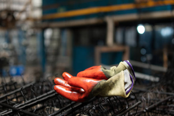 The gloves in the factory workshop