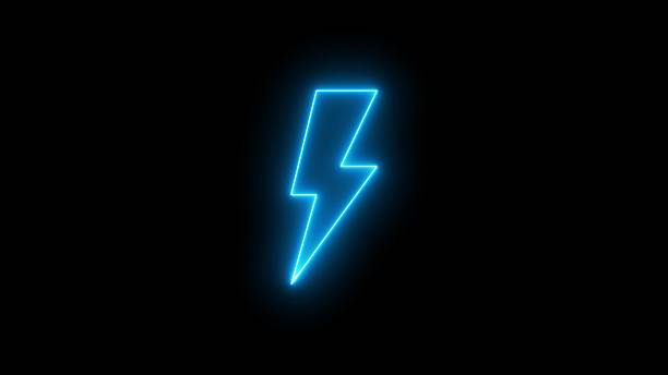 istock Abstract neon battery charging icon. Glowing neon line Battery icon. Charge flash icon on black background. Neon lightning bolt glowing sign. 2205102173