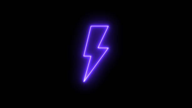 istock Glowing neon line Battery icon. Charge flash icon on black background. neon bolt, electric thunder, bolt sign, 2205102184