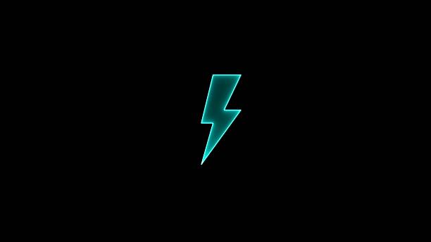 istock Glowing neon line Battery icon. Charge flash icon on black background. neon bolt, electric thunder, bolt sign, 2205102195