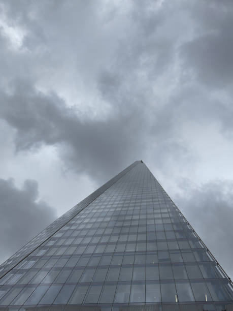 London, UK - Nov 07, 2023 - View of Street lamps against the background of The Shard skyscraper in London. Space for text, Selective Focus.