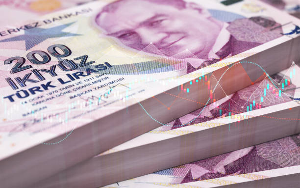 200 TL Banknote and Financial Chart, Depth of Field
