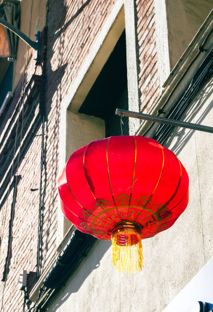 istock Chinese red lantern hanging on building 2205107957