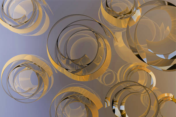 istock Abstract soft background with pattern of bubbles, curls, circles of light violet, golden, glossy plastic with dynamic, tender, calm, relax, art vibe for business, fashion, science. 3D rendering. 2205111576