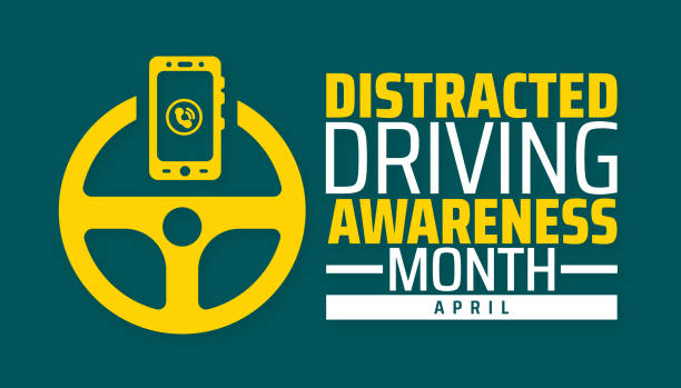 Distracted Driving Awareness Month background banner or poster design template. observed every year in  April.