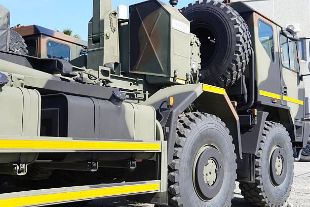 istock A military cargo truck with camouflage paint 2205112771