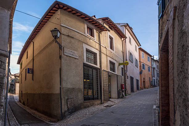 Collescipoli, Umbria, Italy - February 22, 2025: After passing Porta Ternana we are in the initial stretch of Corso dei Garibaldini, the main street of the town. The village is a fraction of Terni with about 1090 inhabitants.