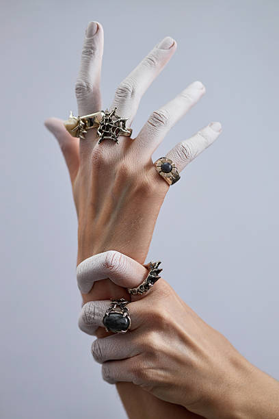 istock Displaying Fashion Rings on Hands with White Paint 2205128375