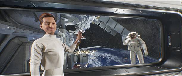 istock visualization of a futuristic space station in near-Earth orbit, showcasing artificial gravity and comfortable interiors 2205134563