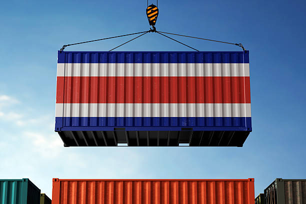 istock Costa Rica trade cargo container hanging against clouds background 2205136770