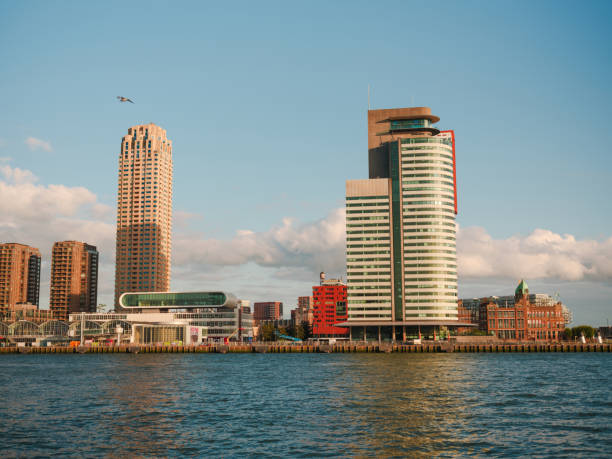 Scenic view of Amsterdam cityscape at sunset in summer, Netherlands