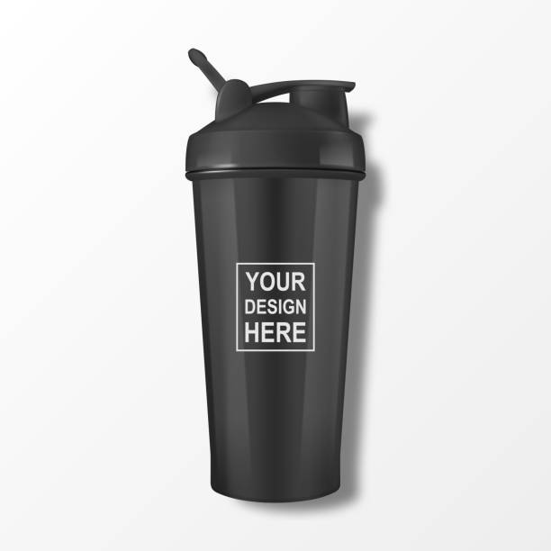 istock Vector Realistic 3D Steel Empty Glossy Shaker Bottle With Black Cap for Fitness Sports Nutrition Supplement Workout Hydration Closeup Isolated. Packaging Mockup Design Template 2205141135