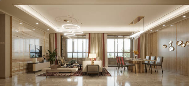 3d render of apartment interior  living and dining room