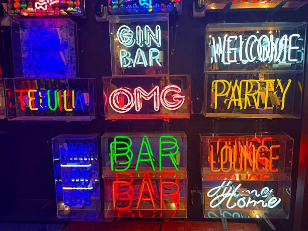 istock Bright Neon Sign Display with Bold Party and Bar Themes 2205145938