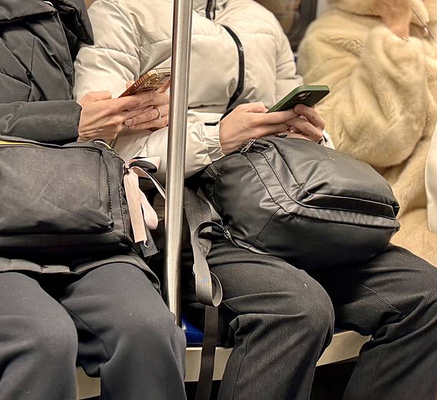 Passengers on public transit are deeply focused on their smartphones while enjoying a cozy and comfortable commute