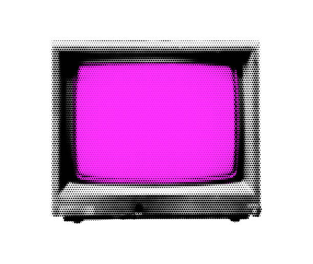 Halftone vintage television with pink screen. Retro display concept for design