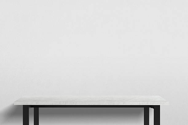 istock Modern white desk with industrial texture and black legs, minimalist office workspace concept, ideal for corporate setups, productivity, and professional branding 2205158239