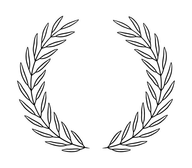 Black and white round frame with leafy branches.