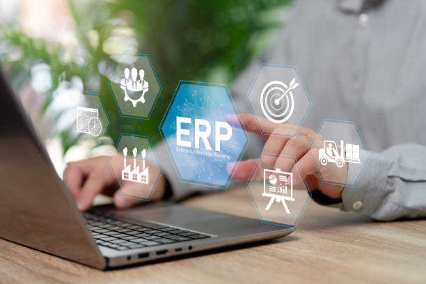 istock ERP, Enterprise resource planning concept, Businessman use software technology management company,  Analyzing ERP system, Business intelligence, HR and CRM, Business resources plan presented 2205162996