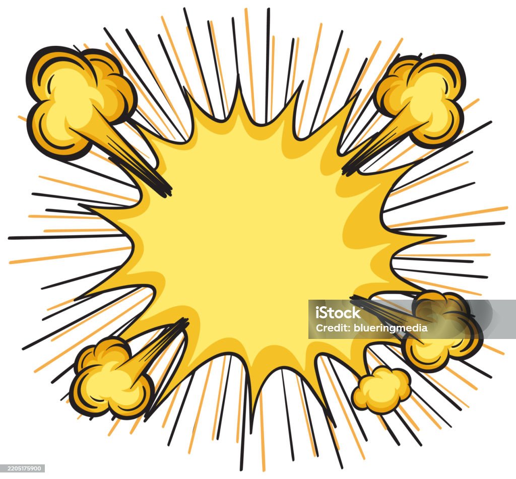 Comic Rounded Explosion Yellow Comic Explosion Burst With Smoke Clouds And Dynamic Lines Stock ...