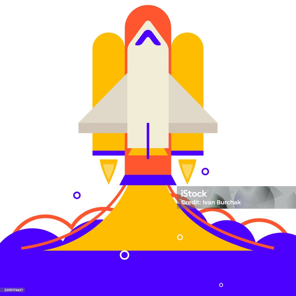 Vector Auch Spaceship Launch Flat Vector Illustration Isolated On White Stock ...