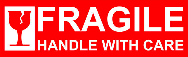 istock Red and white sticker with a broken glass icon and bold text 