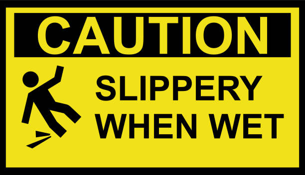istock Yellow caution sticker with bold black text 