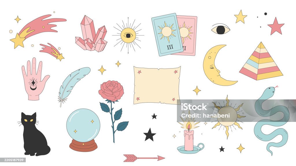 Spiritistic Emblems Mystical Spiritual Symbols Esoteric Elements Handdrawn Vector Set Stock ...