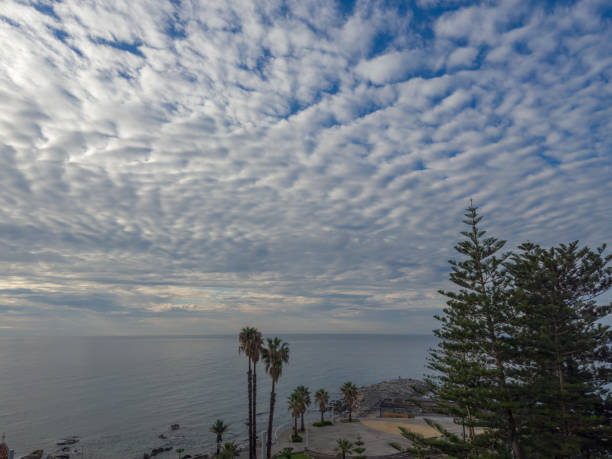 Section of the sky with cumulus, altocumulus and storm clouds over the sea at morning