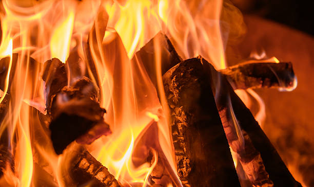 istock Burning firewood, lit fire, close-up of hot embers 2205195166