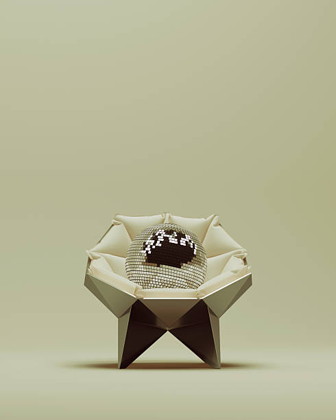 istock Disco glitter ball retro futuristic angular lounge chair shiny front view 2205195631