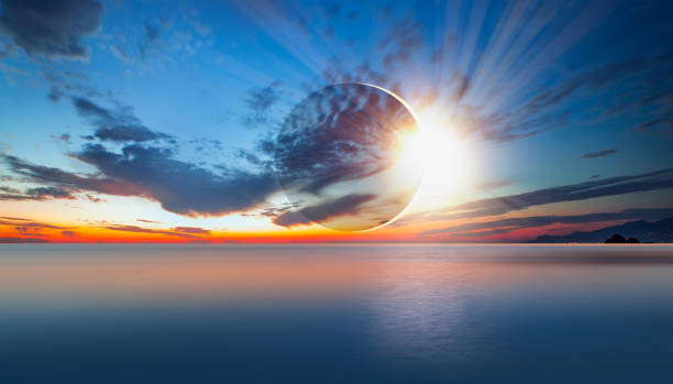 istock Beautiful landscape with solar eclipse - Beauty sunset over the sea 2205198238