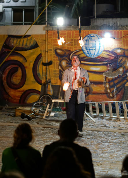 Necochea, Buenos Aires, Argentina. January 18, 2024. The clown Abelardo making public appearances outdoors at Playa Necochea.
