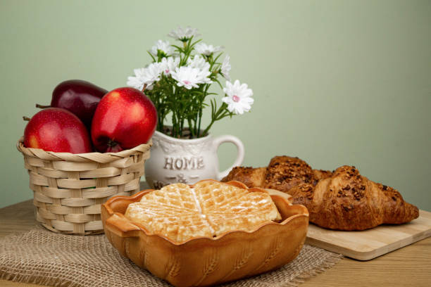 Baked apple pie in oven.