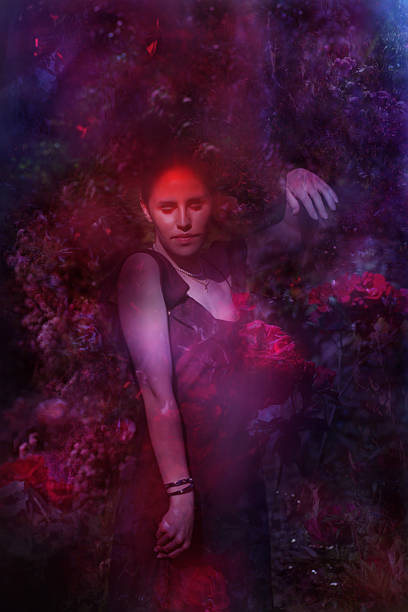istock Woman by Herself with Dreamy Peony Textures 2205199349