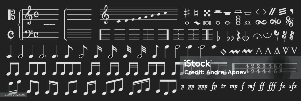 Musical Note Columns Comprehensive Collection Of Musical Notation Elements Stock ...