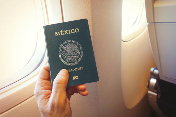 istock Passenger holding Mexican passport on the airplane 2205202881