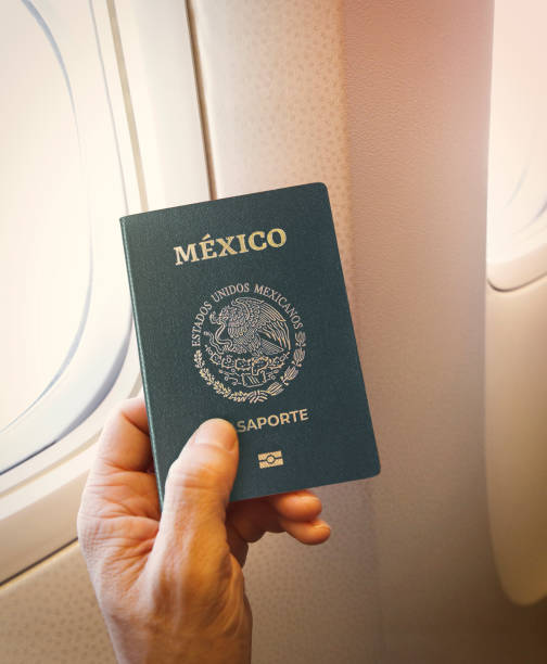 istock Passenger holding Mexican passport on the airplane 2205202887