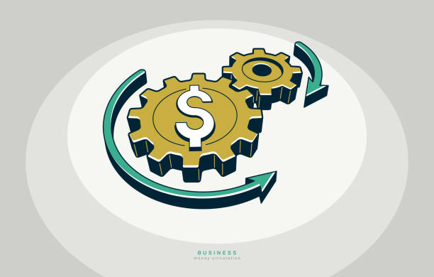 istock Business and money circulation concept poster, gears with dollar sign vector icon style illustration, economy and finance, economical system. 2205205035