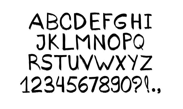istock Crayon kids font, doodle funny playful alphabet, hand drawn black letters and numbers. School wax crayon abc for educational banners, school, kindergarten. Vector cartoon children illustration 2205207365