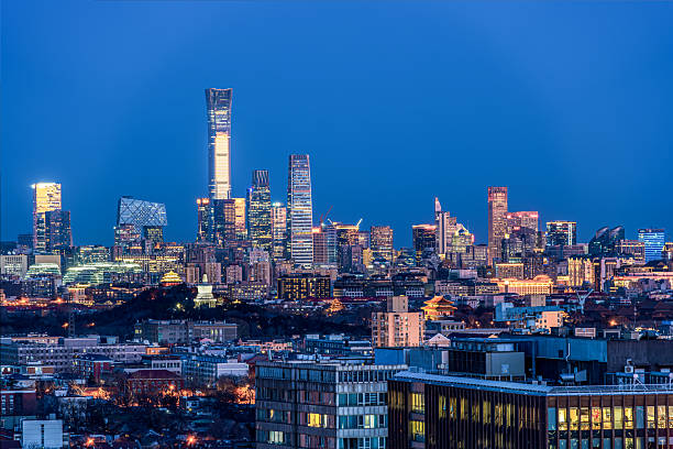 istock The Interweaving of Light and Shadow between Modern Architecture and Ancient Charm during the Blue Hour in Beijing, China 2205220683