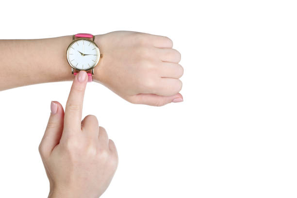 Elegant wrist watch on female hand