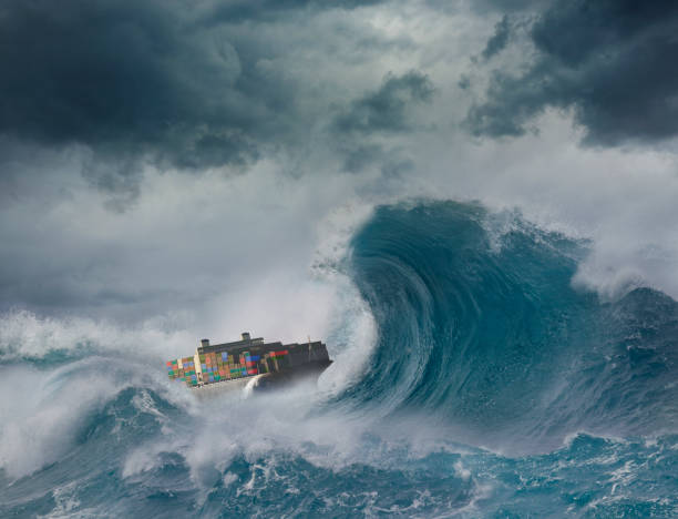 Conceptual image of boat in storm, conquering adversity